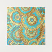 Overlappende Mandala Blauw Bruin Goud Wandkleed (Voorkant (horizontaal))