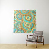 Overlappende Mandala Blauw Bruin Goud Wandkleed (In Situ (horizontaal))