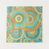 Overlappende Mandala Blauw Bruin Goud Wandkleed (Voorkant)