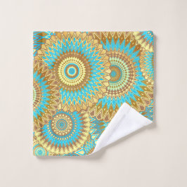 Overlappende Mandala Blauw Bruin Goud Washandje