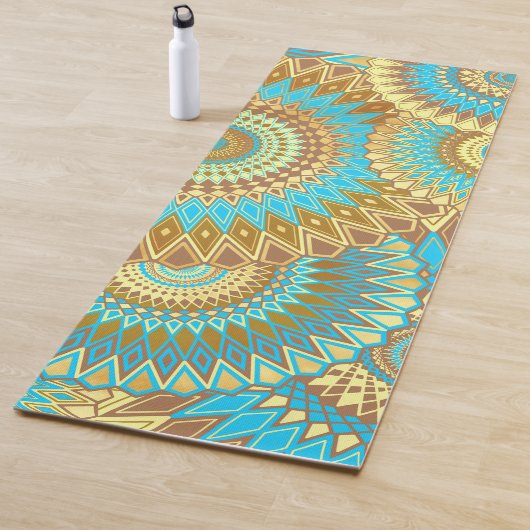 Overlappende Mandala Blauw Bruin Goud Yogamat (In situ)