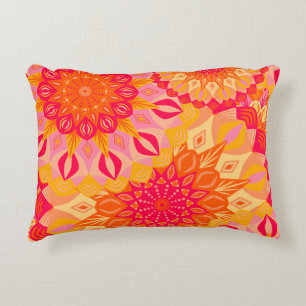 Overlappende Mandala Oranje Roze Geel Accent Kussen