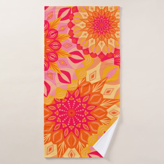 Overlappende Mandala Oranje Roze Geel Badhanddoek (Badhanddoek)