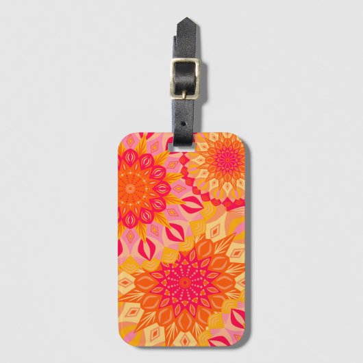 Overlappende Mandala Oranje Roze Geel Bagagelabel (Voorkant (verticaal))