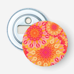 Overlappende Mandala Oranje Roze Geel Button Flesopener