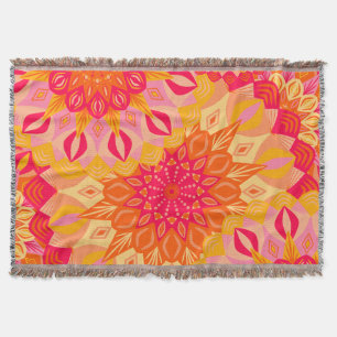 Overlappende Mandala Oranje Roze Geel Deken