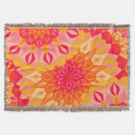 Overlappende Mandala Oranje Roze Geel Deken (Voorkant)