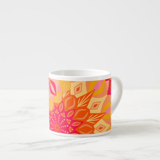 Overlappende Mandala Oranje Roze Geel Espresso Kop (Voorkant rechts)