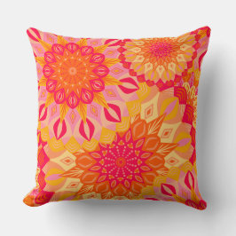 Overlappende Mandala Oranje Roze Geel Kussen