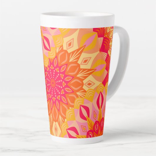 Overlappende Mandala Oranje Roze Geel Latte Mok (Rechterhoek)