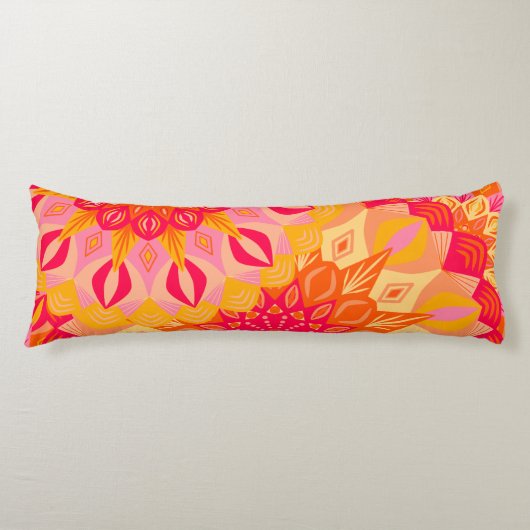 Overlappende Mandala Oranje Roze Geel Lichaamskussen (Voorkant)