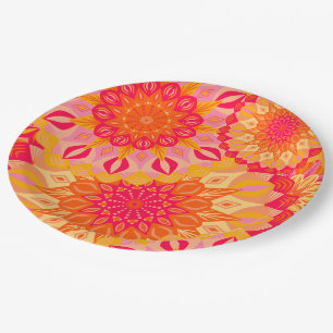 Overlappende Mandala Oranje Roze Geel Papieren Bordje