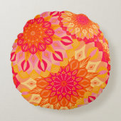 Overlappende Mandala Oranje Roze Geel Rond Kussen (Voorkant)