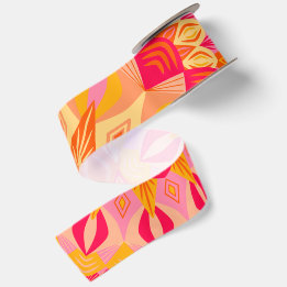 Overlappende Mandala Oranje Roze Geel Satijnen Lint