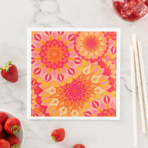 Overlappende Mandala Oranje Roze Geel Servet