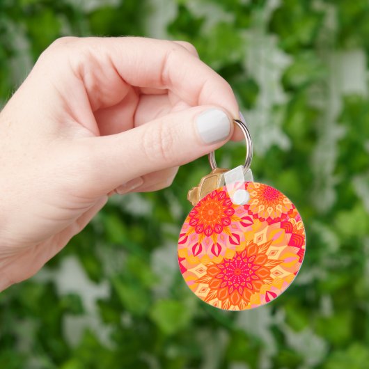 Overlappende Mandala Oranje Roze Geel Sleutelhanger (Hand)