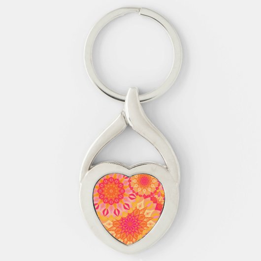 Overlappende Mandala Oranje Roze Geel Sleutelhanger (Voorkant)