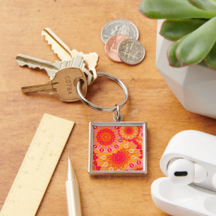 Overlappende Mandala Oranje Roze Geel Sleutelhanger
