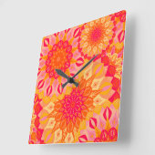 Overlappende Mandala Oranje Roze Geel Vierkante Klok (Hoek)