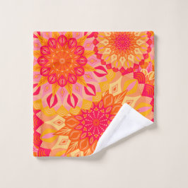 Overlappende Mandala Oranje Roze Geel Washandje