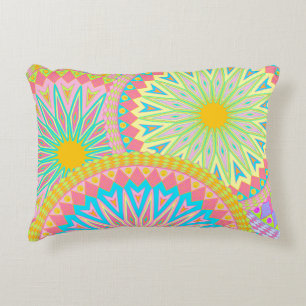 Overlappende Mandala Roze Blauw Geel Mint Paars Accent Kussen