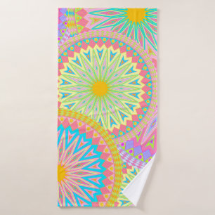 Overlappende Mandala Roze Blauw Geel Mint Paars Badhanddoek