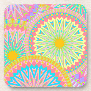 Overlappende Mandala Roze Blauw Geel Mint Paars Bier Onderzetter
