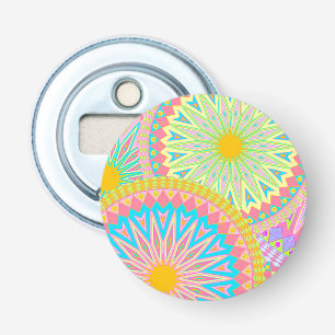 Overlappende Mandala Roze Blauw Geel Mint Paars Button Flesopener