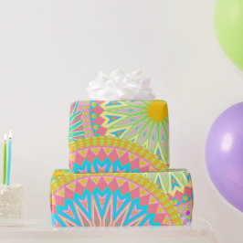 Overlappende Mandala Roze Blauw Geel Mint Paars Cadeaupapier