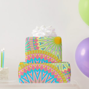 Overlappende Mandala Roze Blauw Geel Mint Paars Cadeaupapier