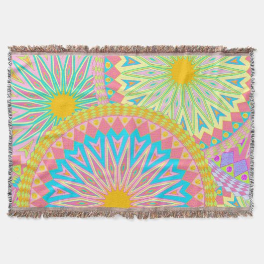 Overlappende Mandala Roze Blauw Geel Mint Paars Deken (Voorkant)