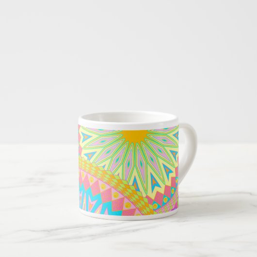 Overlappende Mandala Roze Blauw Geel Mint Paars Espresso Kop (Voorkant rechts)