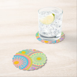 Overlappende Mandala Roze Blauw Geel Mint Paars Kartonnen Onderzetters