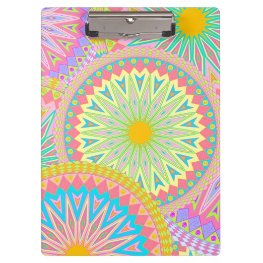 Overlappende Mandala Roze Blauw Geel Mint Paars Klembord (Voorkant)