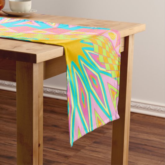 Overlappende Mandala Roze Blauw Geel Mint Paars Korte Tafelloper (Voorbeeld)