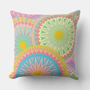 Overlappende Mandala Roze Blauw Geel Mint Paars Kussen