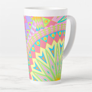 Overlappende Mandala Roze Blauw Geel Mint Paars Latte Mok