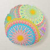 Overlappende Mandala Roze Blauw Geel Mint Paars Rond Kussen (Voorkant)