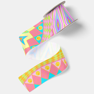 Overlappende Mandala Roze Blauw Geel Mint Paars Satijnen Lint