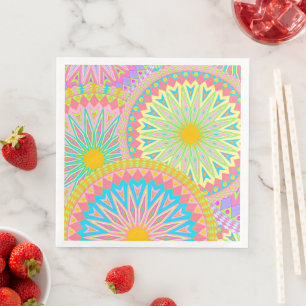 Overlappende Mandala Roze Blauw Geel Mint Paars Servet
