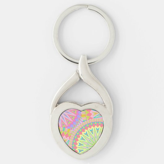 Overlappende Mandala Roze Blauw Geel Mint Paars Sleutelhanger (Voorkant)