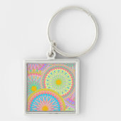 Overlappende Mandala Roze Blauw Geel Mint Paars Sleutelhanger (Voorkant)