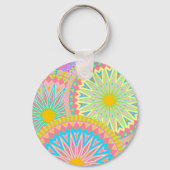 Overlappende Mandala Roze Blauw Geel Mint Paars Sleutelhanger (Voorkant)