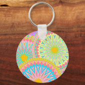 Overlappende Mandala Roze Blauw Geel Mint Paars Sleutelhanger (Voorkant)