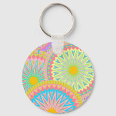 Overlappende Mandala Roze Blauw Geel Mint Paars Sleutelhanger (Achterkant)