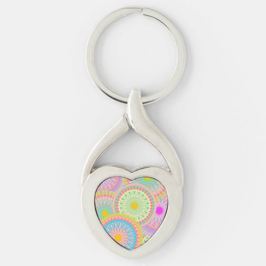 Overlappende Mandala Roze Blauw Geel Mint Paars Sleutelhanger (Voorkant)