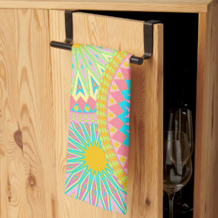 Overlappende Mandala Roze Blauw Geel Mint Paars Theedoek
