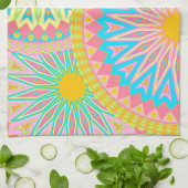 Overlappende Mandala Roze Blauw Geel Mint Paars Theedoek (Gevouwen)