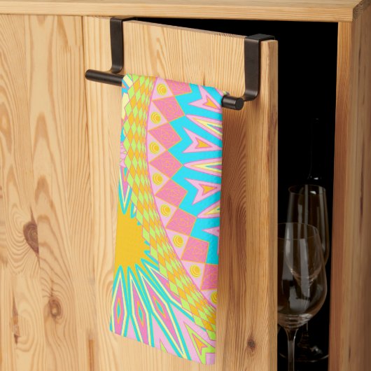 Overlappende Mandala Roze Blauw Geel Mint Paars Theedoek (Derde Gevouwen)