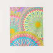 Overlappende Mandala Roze Blauw Geel Mint Paars Wandkleed (Voorkant)